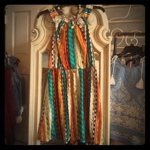 High neck multi colored dress.